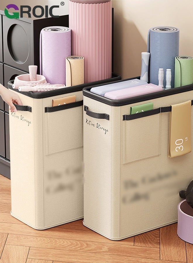 GROIC Yoga Mat Storage, Beige Yoga Equipment Bin, Large Capacity Organizer for Mats and Gym Gear, Workout Equipment Organizer for Mats, Foam Rollers, Racquets and Accessories, Home Gym Storage Rack - Image 5